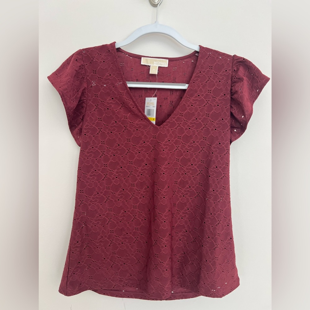 NWT - Michael Kors Women's Eyelet Embroidery Top Cap Sleeve